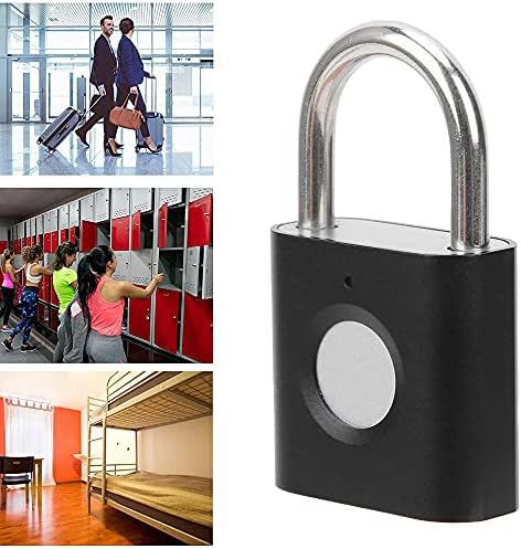 Fingerprint Padlock Sports Lock [2 Pack] eLinkSmart Mini Padlock Keyless Fingerprint Lock for Luggage School Bag Toolbox (B+S), Silver,black (YL-P3)