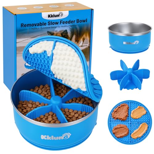 Stainless steel slow feeder bowl with lick mat to reduce gulping