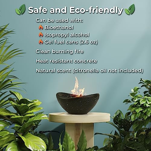 Keystone Peak Firepit - New 2023 - Concrete Tabletop Fire Pit For Indoor And Outdoor - Large Multi-Fuel Fire Bowl (11") - Small Personal Fireplace For Patio Balcony And Coffee Table - Black #TOP5