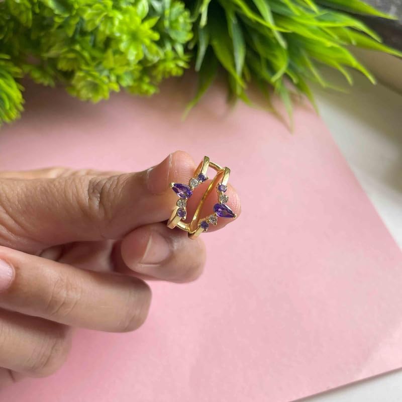 Purple Amethyst & White Diamond Crown Shaped Enhancer Guard For Women, 14k Gold Finish Amethyst Wrap Ring, Engagement Ring