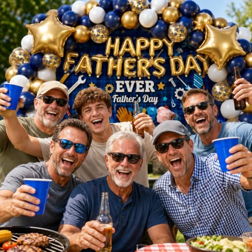 Image of Happy Father's Day Balloon Garland Arch Set 100Pcs with Star, Fathers Day Decorations for Best Father Ever Decorations Father's Day Party Fathers Birthday Party Photo Booth Backdrop Decor