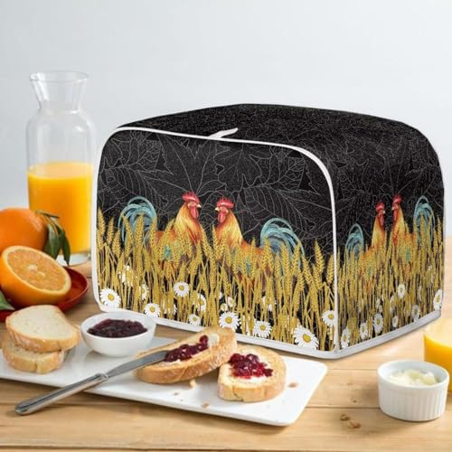 Image of 2 Slice Toaster Dust Cover Bread Toaster Oven Dustproof Cover Kitchen Bakeware Protector Dustproof Fingerprint Protection for Women Gift(11.4 x 7.9 x 7.5), Rooster Daisy Wheat