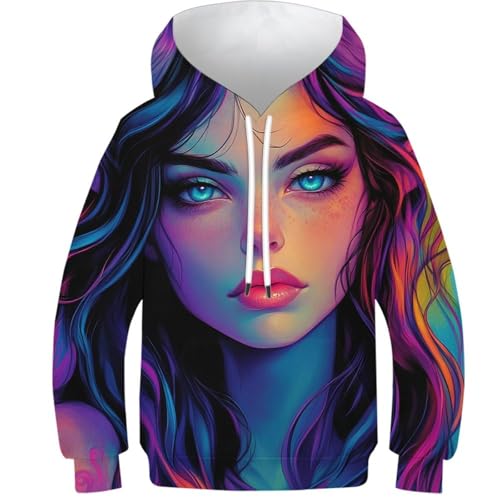 Sweat à capuche imprimé 3D relief pull tendance manches longues ado