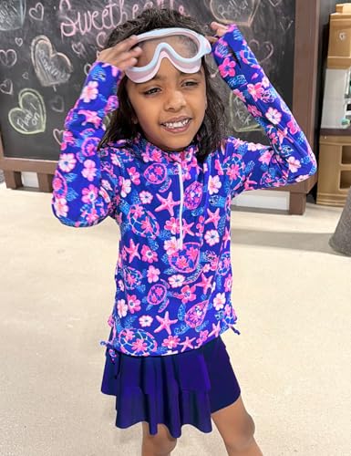 Image of Girls Swimsuits Size 6 8 Long Sleeve Bathing Suits Flower Swim Suits 6-8