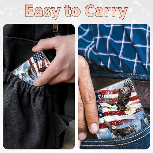 Image of Slim Credit Card Holder, Eagle Iceberg American Flag RFID Blocking Metal Wallet for Men & Women, Aluminum Minimalist Hard Case Pocket-Sized Business Cards Organizer (Fits Up to 10 Cards)