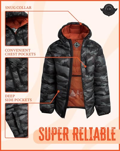 Image of URBAN REPUBLIC Boys Puffer Jacket - Packable Warm Insulated Hooded Boys Winter Coat with Pockets (Sizes 4-20)