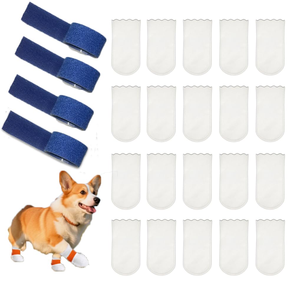 Disposable Dog Socks, 20 Pcs Dog Boots for Injured Paws, Waterproof Dog Shoes with Velcro Strap, Pet Paw Protectors Stop Licking for Indoor Outdoor Walking (White, L)
