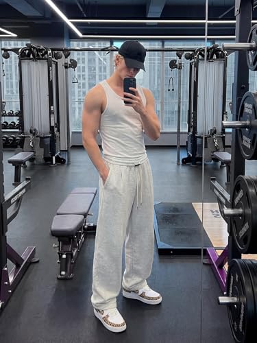Image of Mens Baggy Sweatpants Wide Leg Casual Elastic Waist Drawstring Athletic Loose Jogger Fall Sweat Pants with Pockets