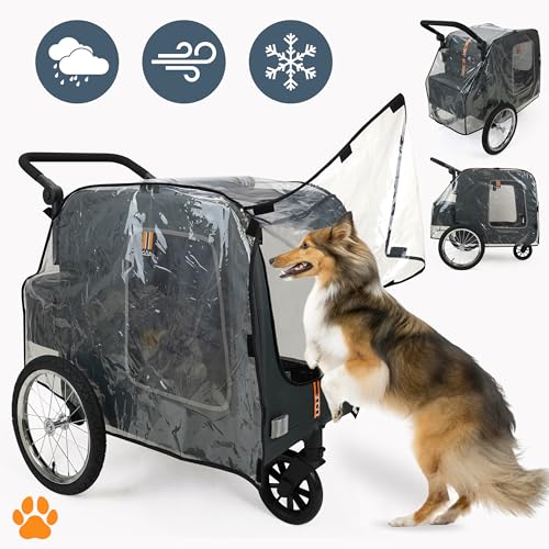 MY DUQUE – Chase 3-in-1 Hundefahrradanhänger bis 30 kg | Faltbarer Hundebuggy für Fahrräder | Inklusive Regenschutz und Anhängerkupplung | Hundewagen für Hundetransport | Schwarz