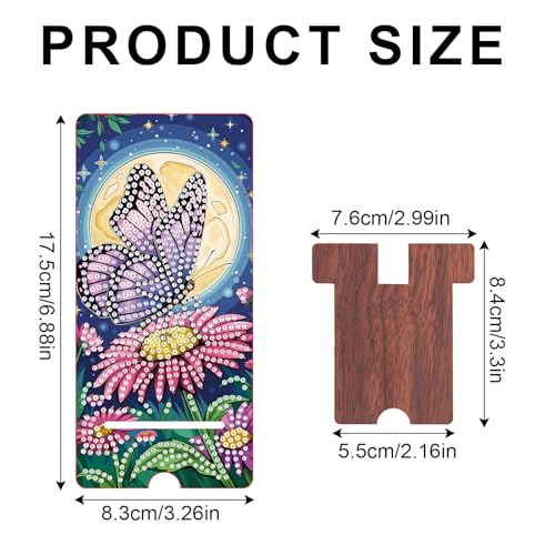 Image of Butterfly Diamond Painting Phone Stand with Mirror, Floral DIY Wooden Diamond Art Desktop Holder, 2-in-1 Multi-Functional Tabletop Ornament for Home and Office