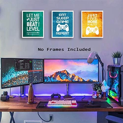 KAIRNE Unframed Funny Video Game Theme Wall Art Print Inspirational Quotes Art Painting , Set of 38 " x10  Gaming Poster Watercolor Artwork