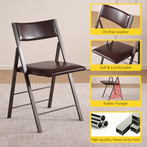 Folding Chairs with Cushion 2 Pack - Heavy Duty Steel Frame Foldable Dining Chairs, Waterproof Leather Indoor Outdoor Comfortable Folding Chairs for Home, Conference Rooms, Weddings, Events (Brown) by VASTATIO - Image 7