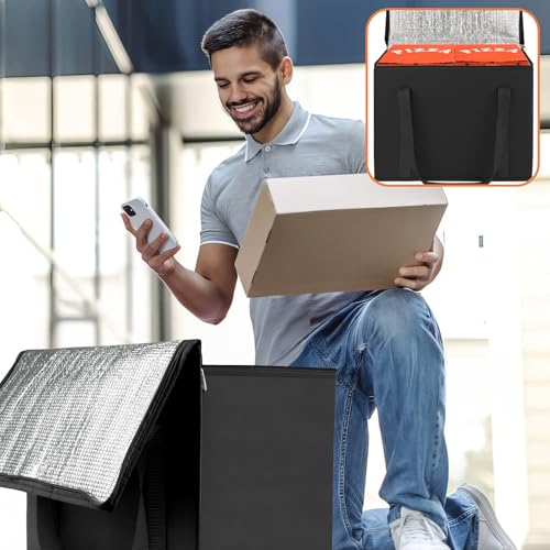 PEASUG 2 Pack Insulated Bags for Food Delivery, XL Pizza Delivery Bags, Large Capacity Cooler Bag Keep Food Warm for Grocery Shopping and Catering, Foldable, Heavy-Duty (Black) - Thumbnail 3