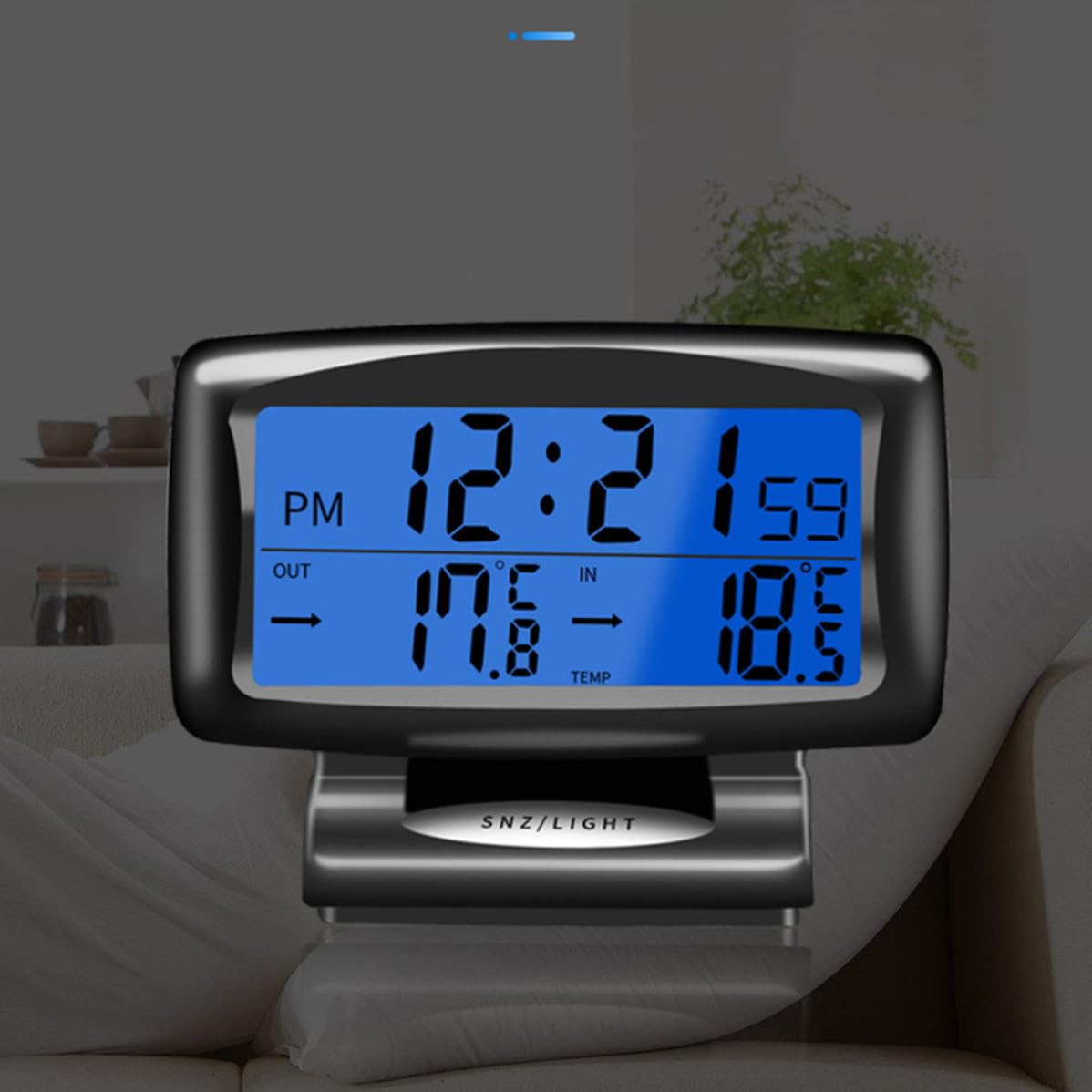 Universal Electronic Car Thermometer Clock Black Plastic Dual Temperature
