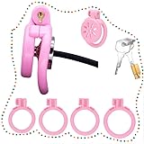 Pink Flat Cage for Men Cross-Dressing，Protection Cage Set for Male，Men's Super Small Cage-D-1（Black Silicone）