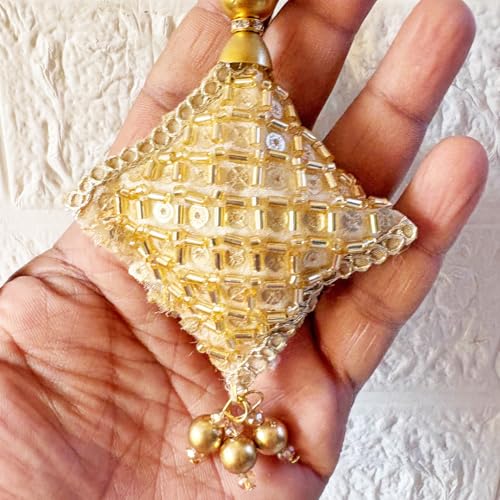 Image of Adikala Craft Store Handmade Ethnic Latkan Tassel Set of 2 for Saree Pallu, Blouse, Suits, Dupatta, Lehenga Decor (Golden S Cushion)