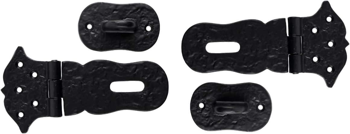 SKANDH Iron Safety Locking Hasp and Staple Antique Black Powder Coated for Vintage Pirates Treasure Chest, Trunks, Wooden Jewelry Box, Cases, Furniture and Sheds (Pack of 2)