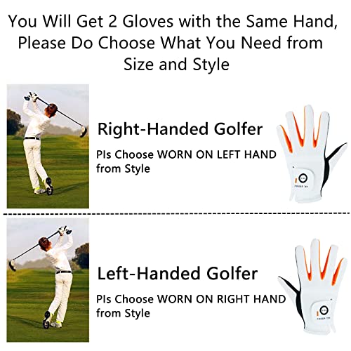 finger ten golf gloves junior kids youth toddler boys girls left hand right hand dura feel white blue red yellow golf glove extra value 2 pack age 4-11 years old