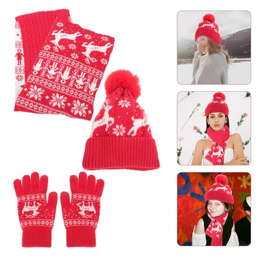 Gorro de Navidad rojo y guantes térmicos con bufanda de punto para mujer 4