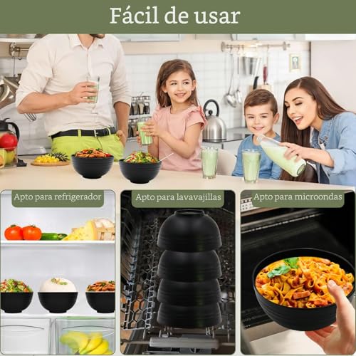 Miniatura 4 de Alwaiiz 8 Piezas Tazones De Cereales De Plástico, No Fácil De Romper, Cuenco De Desayuno, Cuenco De Plástico Para Cereales, Ensaladas Y Sopas De Fideos De Arroz, Negro