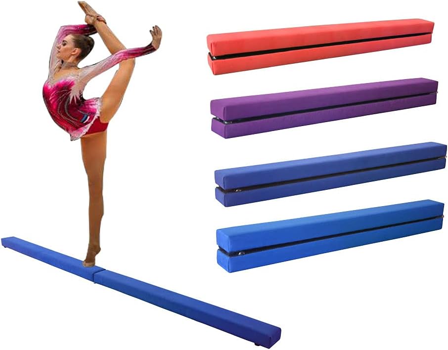 Dripex Folding Gymnastics Balance Beam 7FT Kids Training Beam Faux Suede for Home Gym Exercise