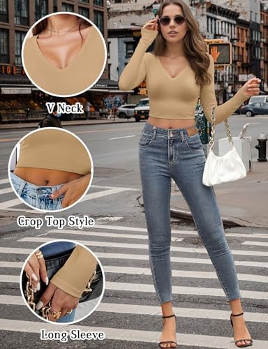Womens Long Sleeve Crop Top Crew Neck Y2K Shirt Sexy Slim Fitted Casual Base Layer Soft Workout Shirt Going Out Tops - Image 5