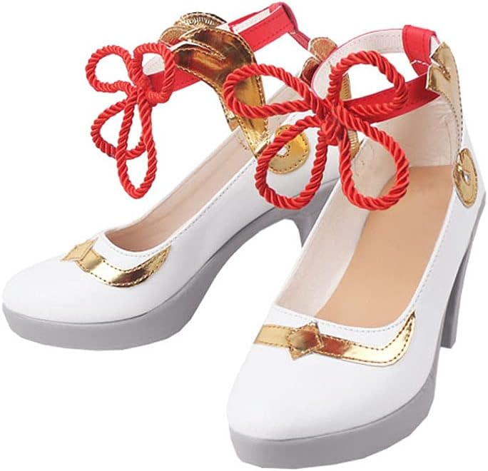 YuanCos White Cosplay Shoes Strap Heels S008