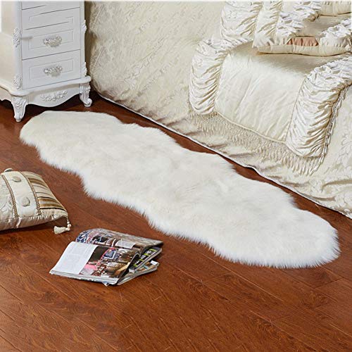 Luckybaby Moelleux Tapis Shaggy, Peluche Lavable Couverture de Secteur Sol Souple Tapis Décoration - Moderne Tapis de Fourrure Salon Chambre 60 * 150cm (Blanc)