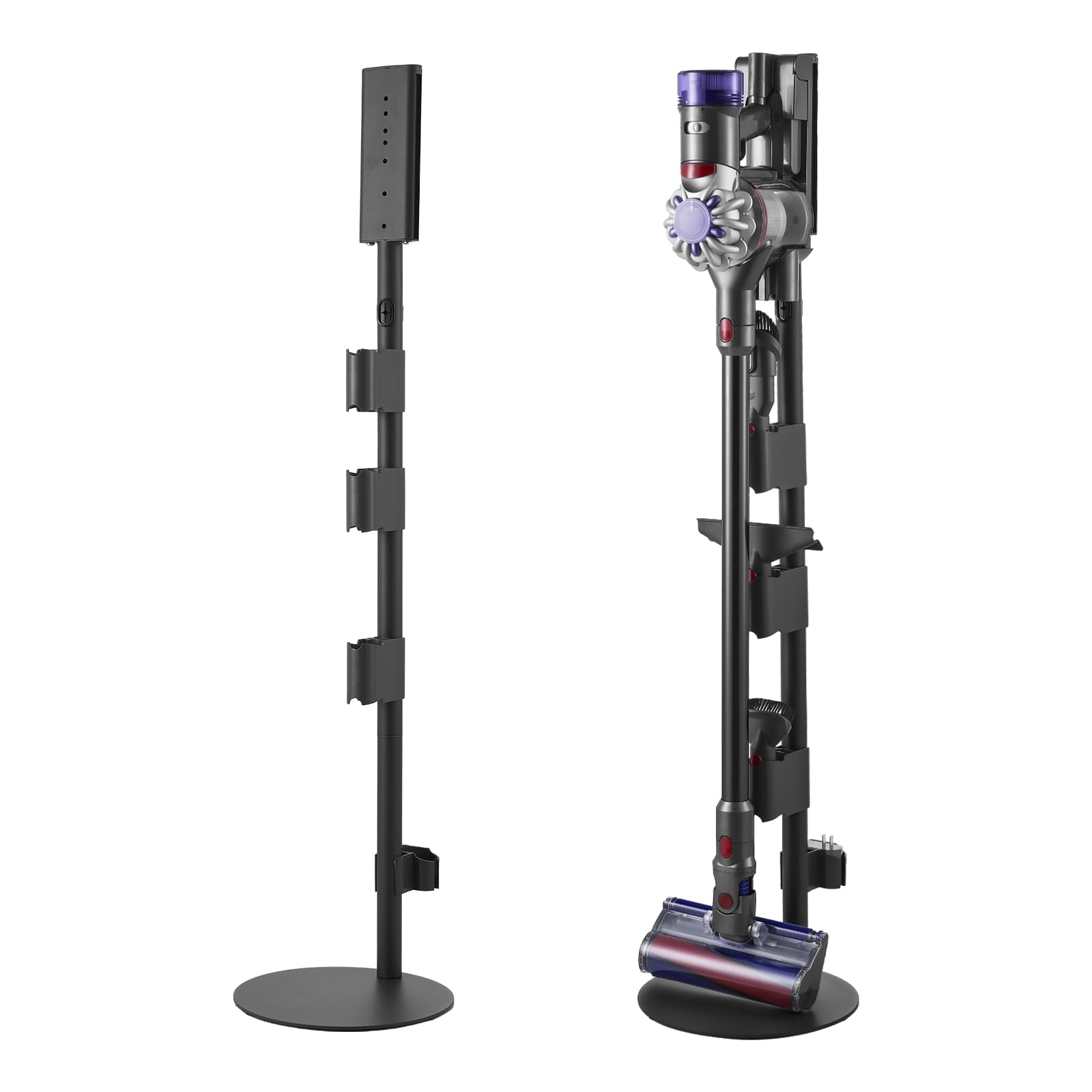 VEVOR Support d'Aspirateur pour Dyson V7, V8, V10, V11, V12, V15, Porte-aspirateur Vertical Stable avec Accessoires, 3 Clips de Rangement de Brosses, 4 Patins Antidérapants, pour Espaces Restreints