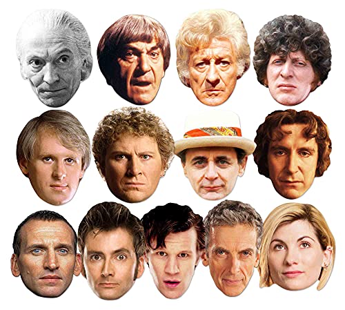 Star Cutouts SMP427 Doctor Who Thirteen Doctors Mask Pack - 13-Piece Cardboard Mask Set for Parties Collectors & Fan Events