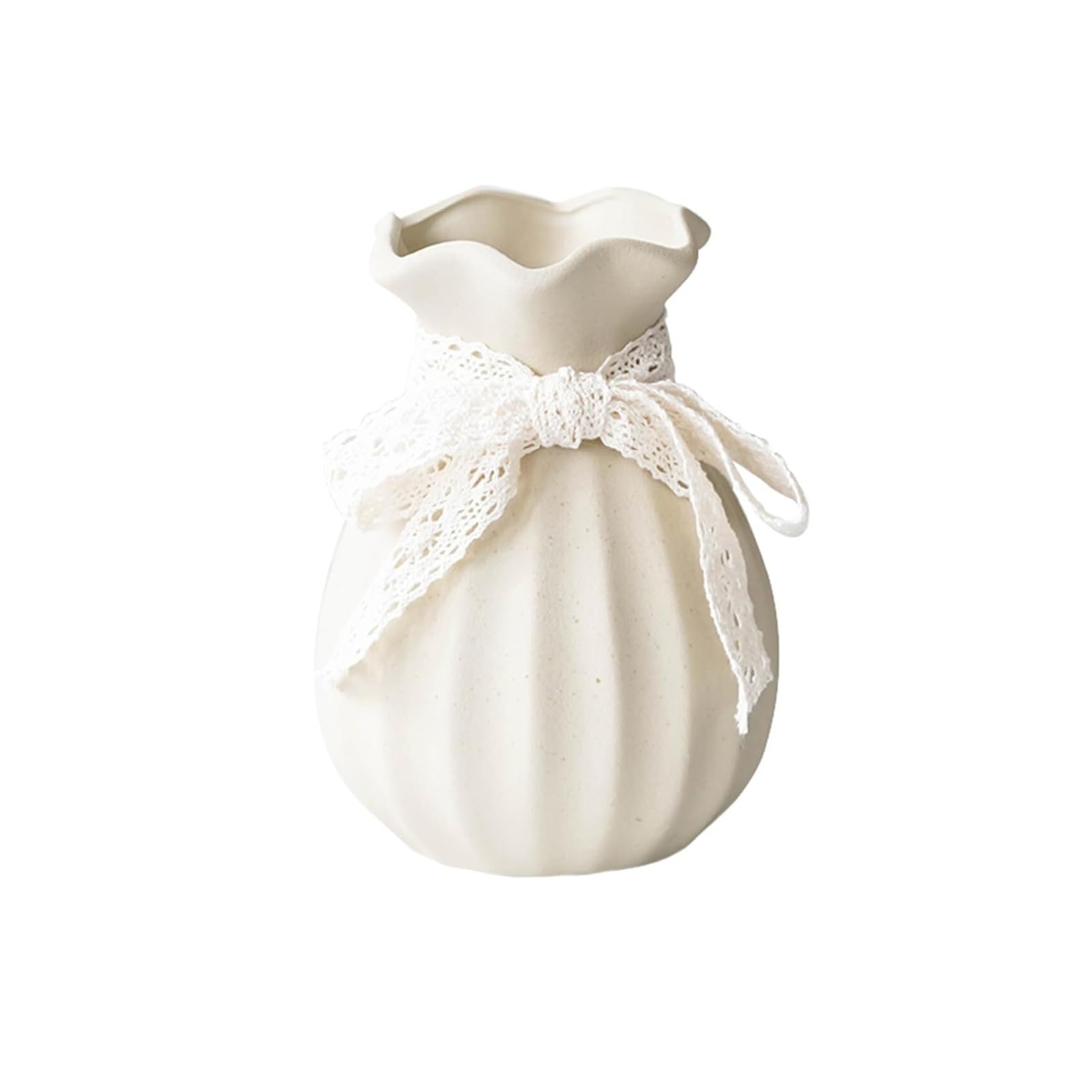 Flower Vases Simple Dried Flower Vase Modern With Lace Bow Decoration Ornaments Desk Decor(Cream)