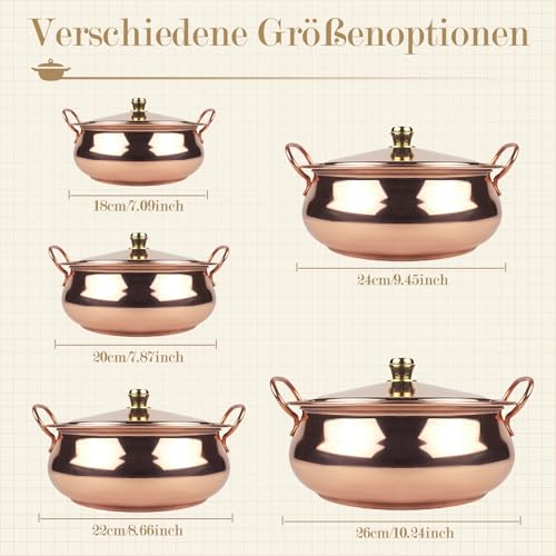 Foto von Baoblaze Kupfertopf für Herd, Induktion, schöne Form, Kochtopf mit Deckel, Stielkasserolle, Kupferkochgeschirr, Hot Pot für Restaurant zu Hause, 24CM