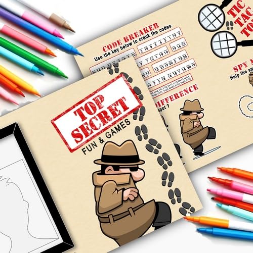 Pack of 24 - Top Secret Fun and Games Activity Sheets - Spy Detective Party Bag Books Fillers