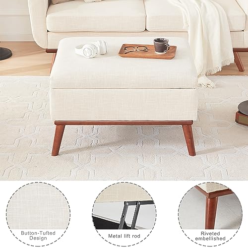 Image of Kingfun 65 inch W Loveseat Sofa with Ottoman Coffee Table, Mid Century Modern Decor Love Seat Couches and Ottoman with Storage for Living Room, Button Tufted Upholstered Love Seats Furniture Set, Beige