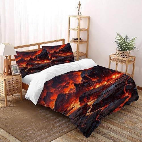 Housse de couette anti-pli 200x200 microfibre parure lit sans repassage Roche de Lave - 2