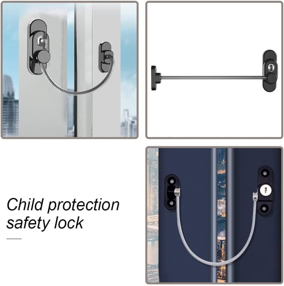 Aputue Pencere Emniyet Kilitleri, 2 Adet Sürgülü Pencere Kilidi, Kendinden Yapışkanlı Bebek Pencere Sınırlayıcı, Anahtarlı Çocuk Güvenlik Kablolu Kilit, Evcil Hayvan Pencere Sınırlayıcısı - Görsel 4