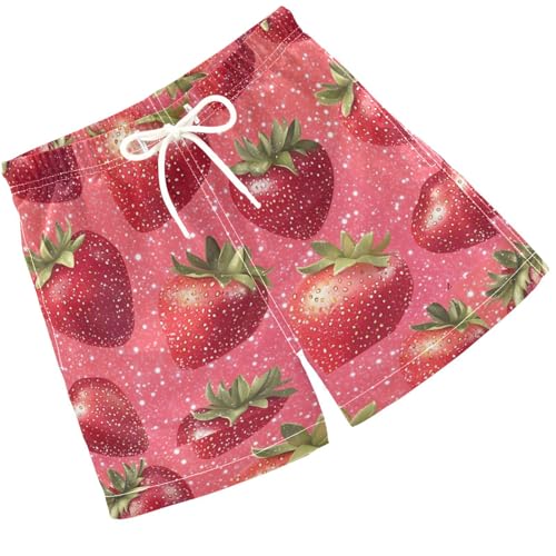 Pigsaly Boys Swim Trunks Rose Pink Gradient Glitte Red Strawberry Boys Board Shorts Swimsuit Swimwear Bathing Suit 2T