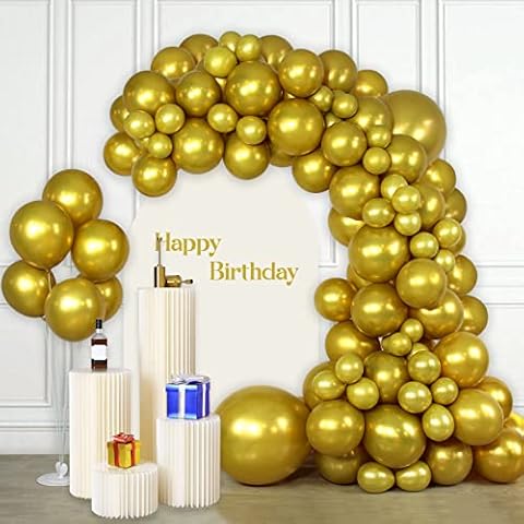 Metallic Gold Balloon Garland Arch Kit, 102pcs 5/10/12/18 inch Chrome Gold Latex Balloons Different Sizes Pack for Birthday Graduation Baby Shower Wedding New Year Party Decorations Cover