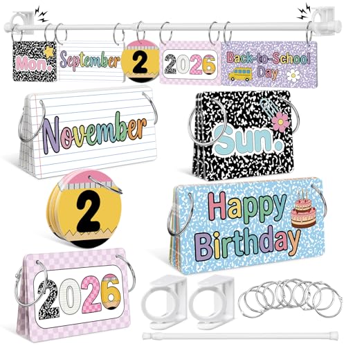 Marspark Composition Notebook Magnetic Calendar Bulletin Board Set Classroom Flip Calendar with Date Weather Chart Special Festival Cards Adjustable Holder for Back to School Years 2026-2030