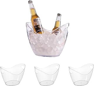 Clear Ice Bucket 4 Pack, 4L Acrylic Ice Buckets for Parties - Beverage Tub for Champagne, Beer, Wine Bottles, Large Drink Cooler Bin for Home or Commercial Use