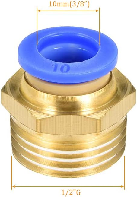 PC10-04 Push to Connect Fittings, 10mm Tube OD x 1/2” G Thread, Straight Pneumatic Quick Fitting Air Line Connector 8Pcs