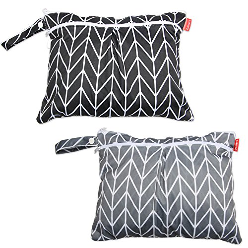 Image of Damero 2pcs Travel Wet and Dry Bag with Handle for Cloth Diaper, Pumping Parts, Clothes, Swimsuit and More, Easy to Grab and Go (Small, Gray Arrows+ Black Arrows)