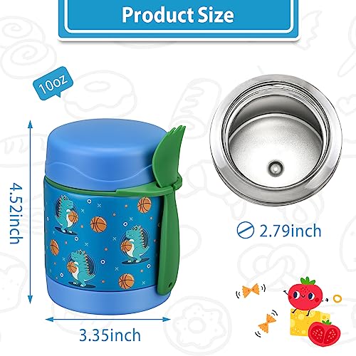 Image of Howeemo 10oz Soup Thermo for Hot Food Kids,Lunch Thermo Kids Food Jar with Spoon Hot Insulated Food Containers,Leak Proof Stainless Steel Wide Mouth Lunch Food Thermo Jar for School(Blue-Basketball)