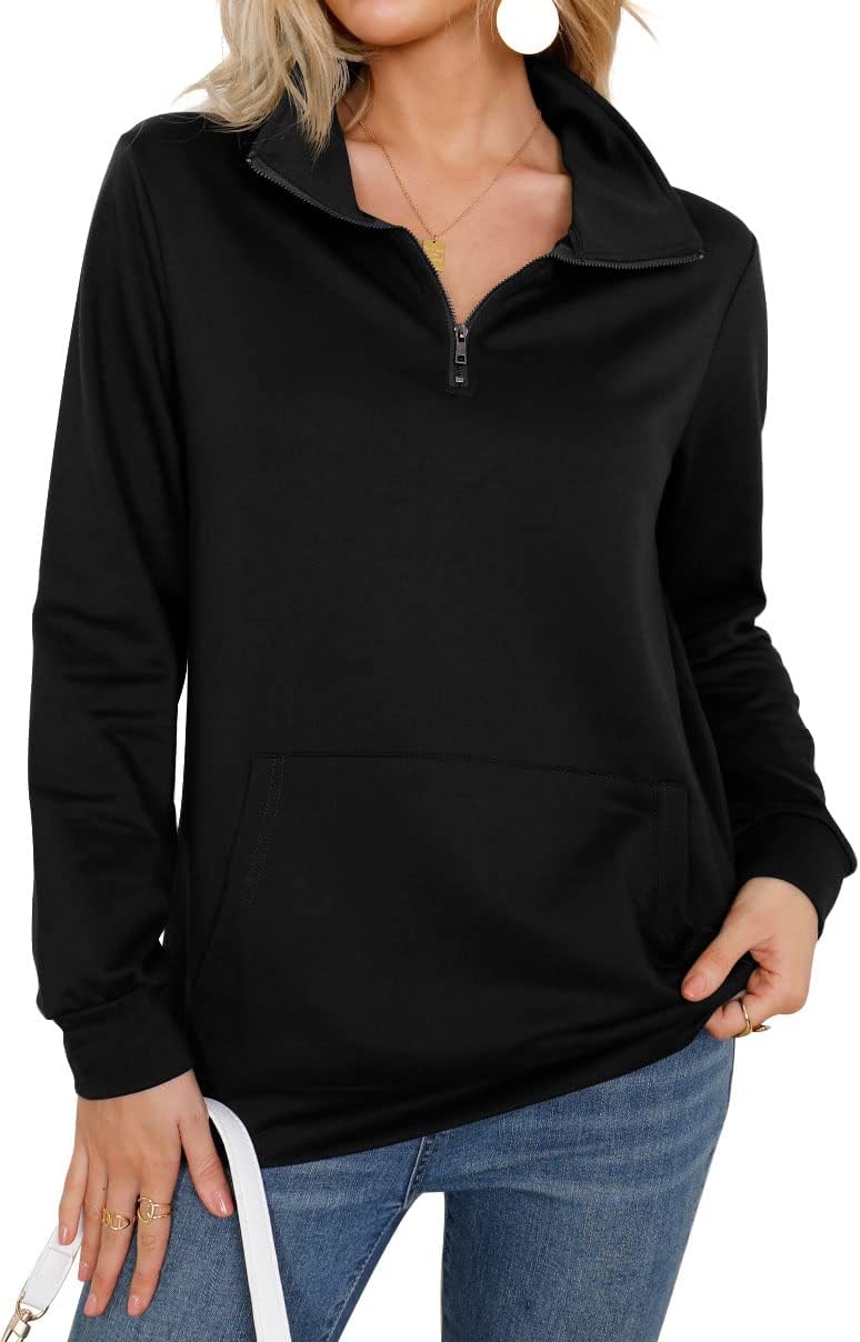 GRECERELLEWomens Warm Long Sleeve Sweatshirt Quarter Zip Pullover Tunic Tops with Pockets for Ladies