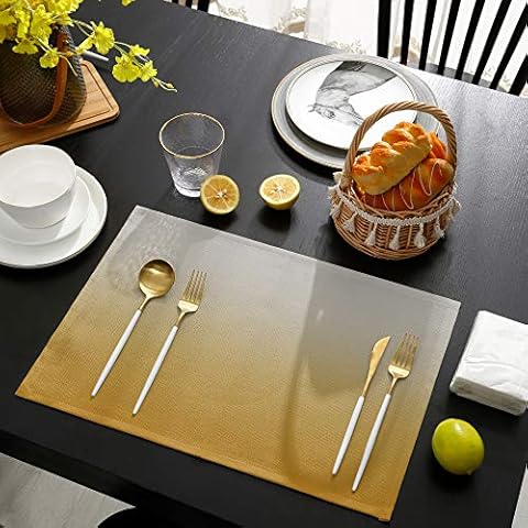 Greeeen Placemats Set of 6 Gradient Color Gray to Mustard Yellow Heat Resistant Place Mat for Dining Table Washable Burlap Cotton Table Mats Cover