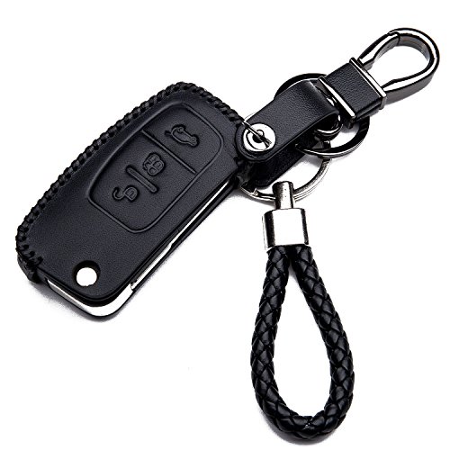 Carcasa Funda de Piel con Llaveros para Llave Control Remoto Ford Fiesta Focus Galaxy Fusion S-MAX Kuga Ecosport Llave 3 Botones Protección...
