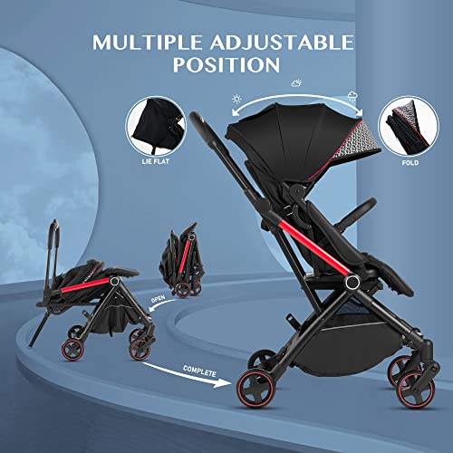Royal Baby Leichter Kinderwagen 360 Reversible Sitz, Kompakte Falte, Tragbarer Reise-Kinderwagen für Kleinkind mit Regenschirm, Multi-Position Liegen, große Überdachung, Rot