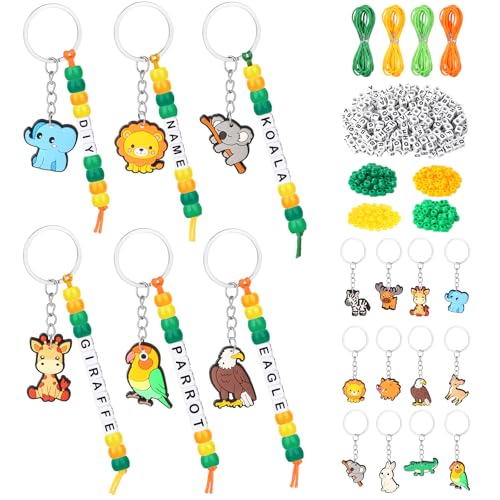 MWOOT Kit para Hacer Llaveros de Animales de la Selva, DIY Llaveros Colgante de Animal, Cuentas con Letras para Manualidades, Regalo de Cumpleaños, Recuerdos de Fiesta con Temática de Bosque
