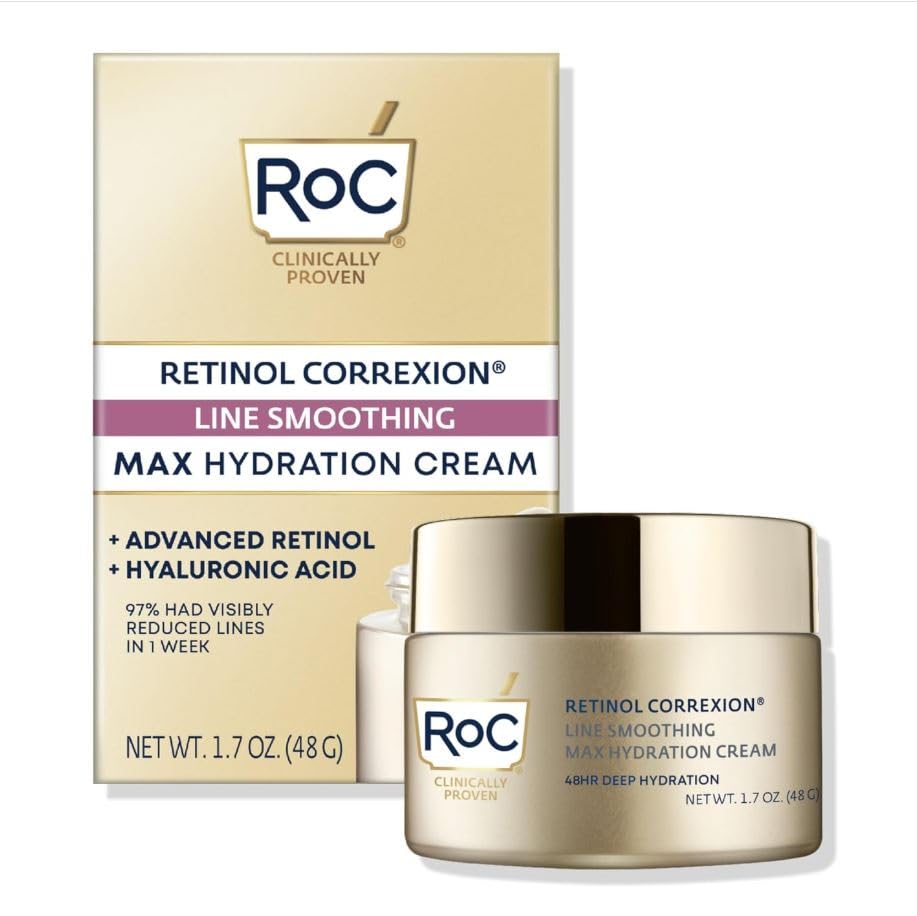 RoC Retinol Correxion Max Hydration Anti-Aging Daily Face Moisturizer with Hyaluronic Acid, Oil Free Skin Care, 1.7 Ounces