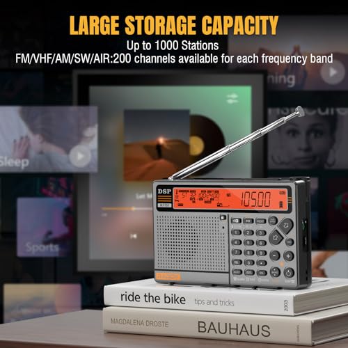 Raddy RF757 radio, sterowanie przez aplikację, radio krótkofalowe, przenośne radio z odbiorem AM/FM/SW/VHF/UHF/CB/AIR, bateria 2500 mAh, 1000 predefiniowanych stacji, słuchawki, przewodowa antena